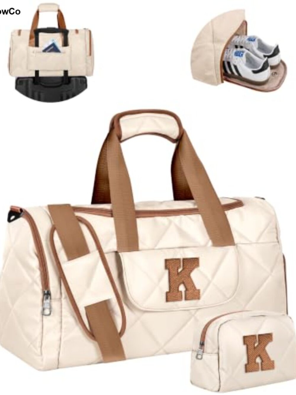 Initial K Gym Bag Women Girls Duffle Travel Weekender